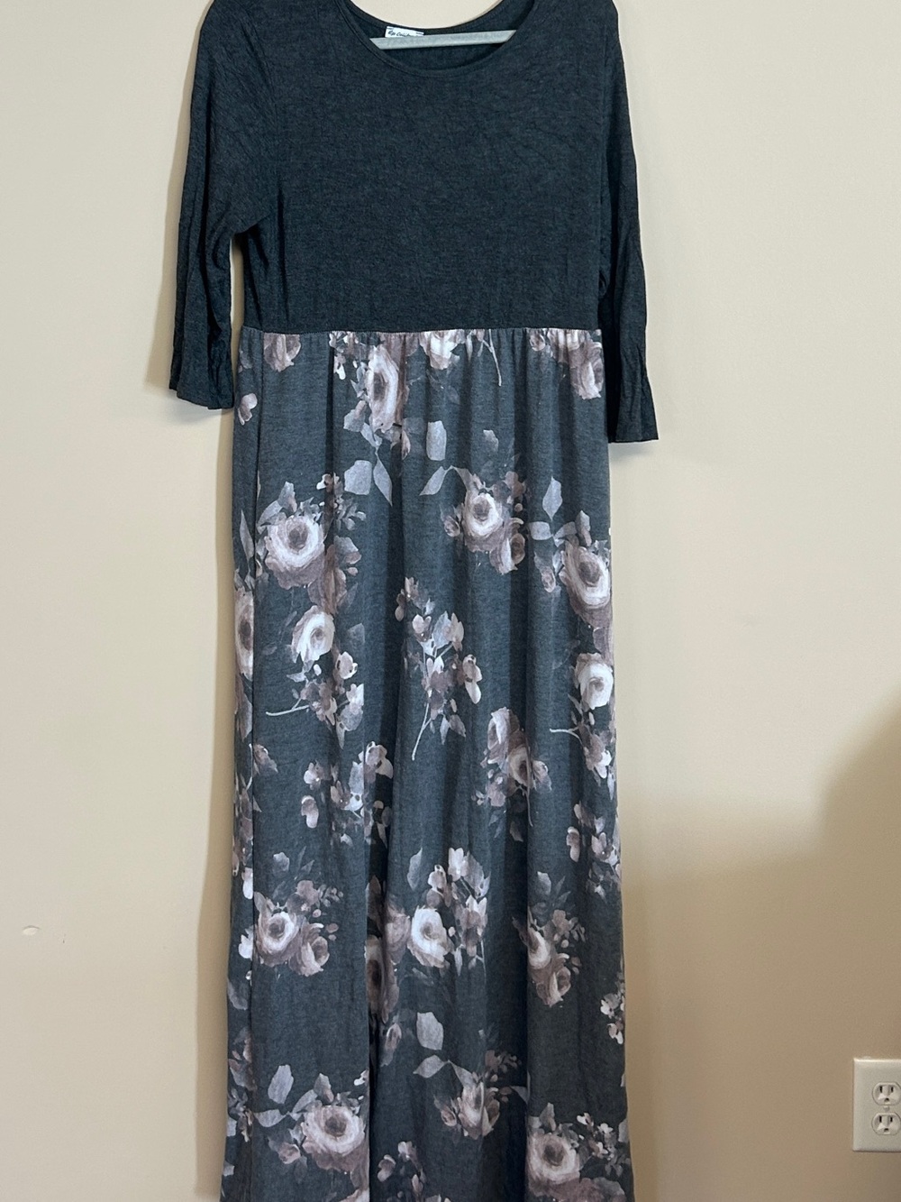 Charcoal Floral Maxi Dress with Soft Rose Print